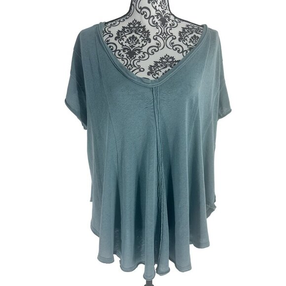We The Free Blue Flowy V-Neck Short Sleeve Tunic Top Womens Size L - Picture 4 of 10
